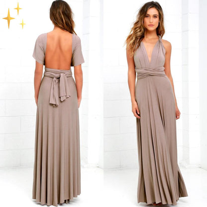 BellaGrace Stylish Women's Convertible Maxi Dress with Bow and Halter Features