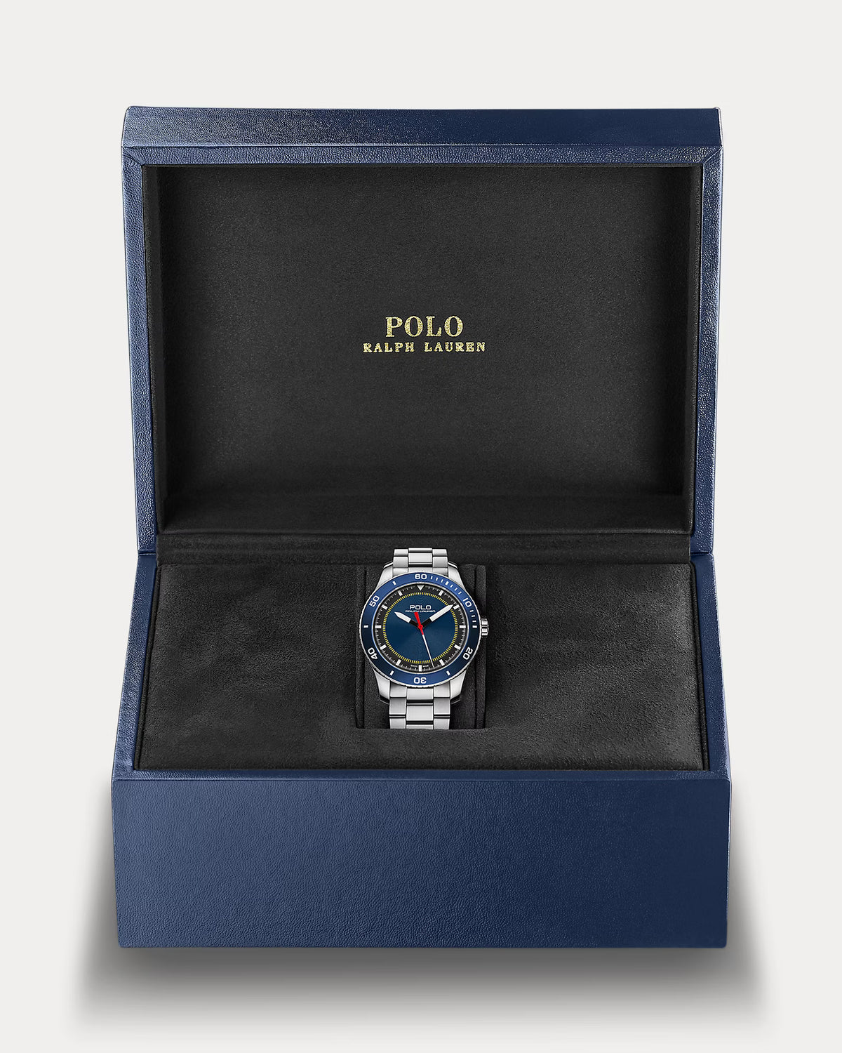 Reloj Ꮲolo Sport de acero de 42 mm con bisel azul.